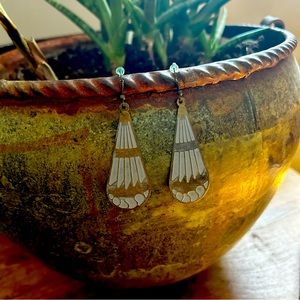 Earrings Bohemian teardrop Greenish Blue Antique Vintage feel very light weight